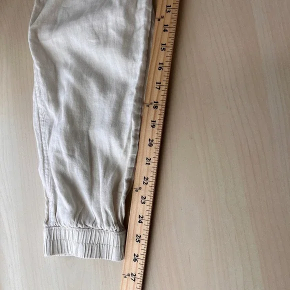 Nicole Miller Cargo Joggers Women L Beige 100% Linen European Flax Drawstring - Picture 7 of 8